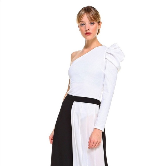 One Shoulder Puff Sleeve Ribbed Bodysuit - Picture 2 of 6